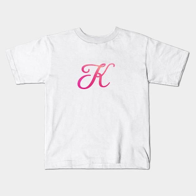 Letter K Monogram, Pink Color Personalized Design Kids T-Shirt by Star58